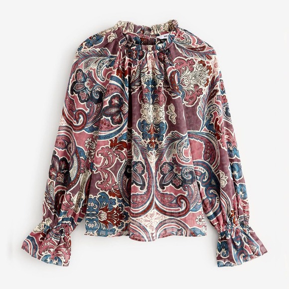next Tops - Next Womens Paisley Print High Neck Ruffle Cuff Blouse US 10